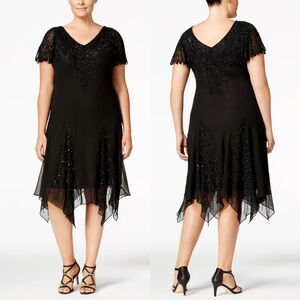 Vtg J Kara Dress 22W Black Beaded Asymmetrical Cocktail Whimsigoth Formal Y2K